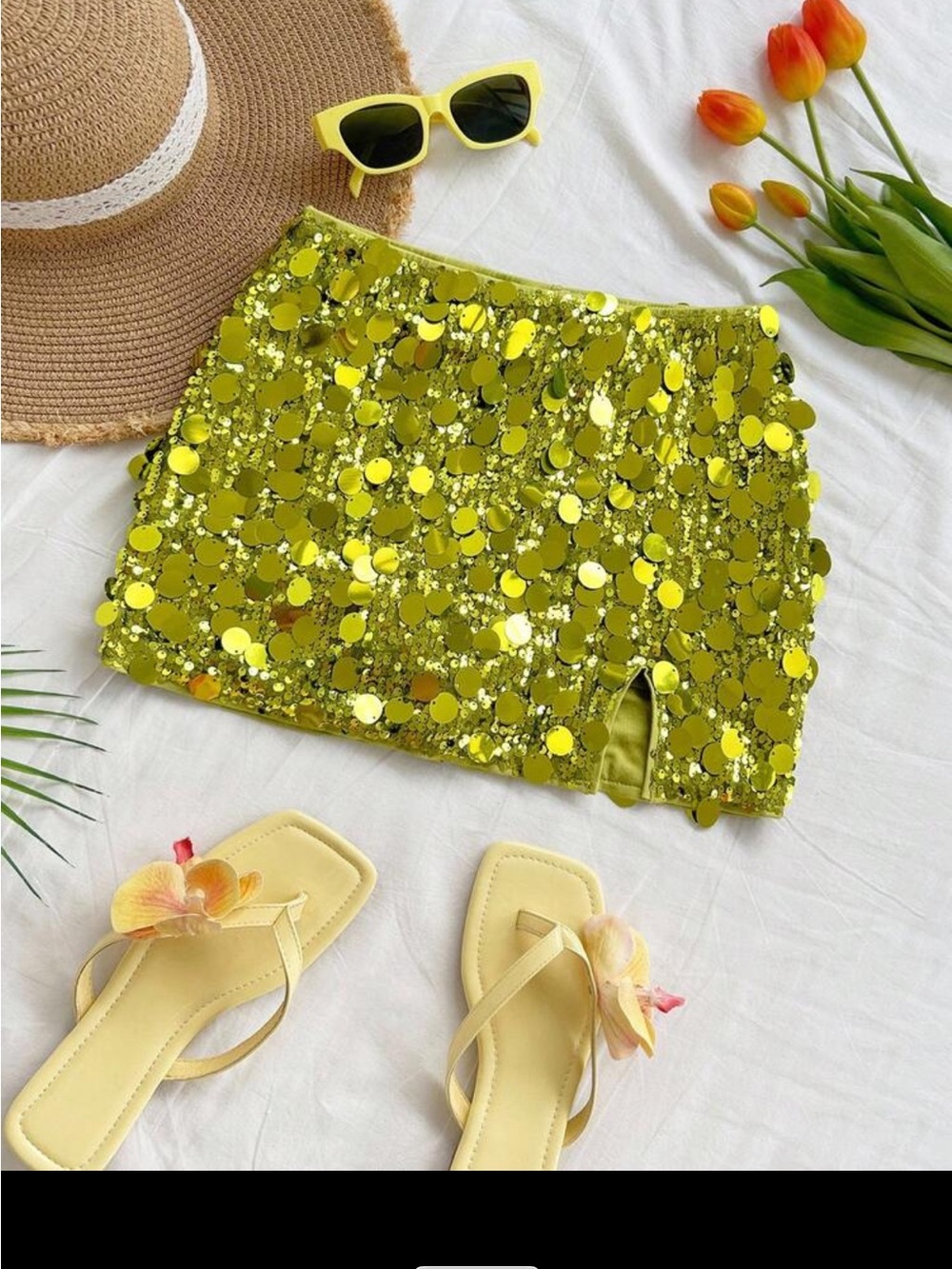 Sequined Mini Skirt - Lime Green